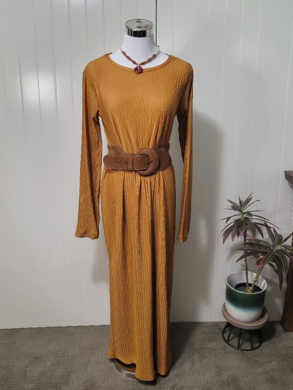 Zara BLOGGER Boho Gypsy Festival Cottagecore Mustard Crinkle Plissé Midi Dress M